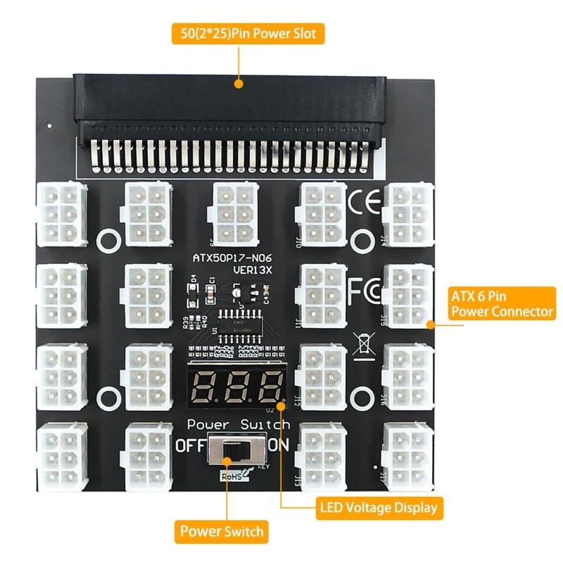PCI-E 12V 50Pin to  17  6Pin ower Supply Server Adapter  Board for  750W 1100W 1600W 2000W 2400W SU