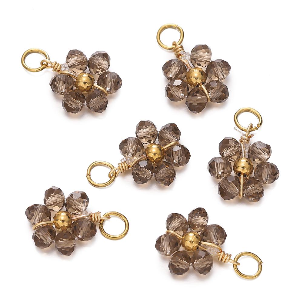 5pcs/Lot Crystal Small Flower Bead Pendant with Stainless Steel Connector for Earrings Necklace Pendant DIY Jewelry Making