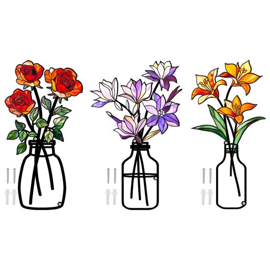 3 Stück/Set Metall Blumenvase Wandskulptur 3D Hohl Eisendraht Pflanzenvase Wandornament Zuhause Büro Wohnzimmer Badezimmer Küche Wandkunst Schild
