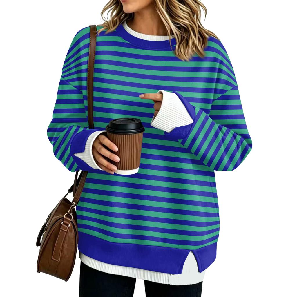 Damen Locker geschnittenes Langarm-Sweatshirt mit Streifen und Look