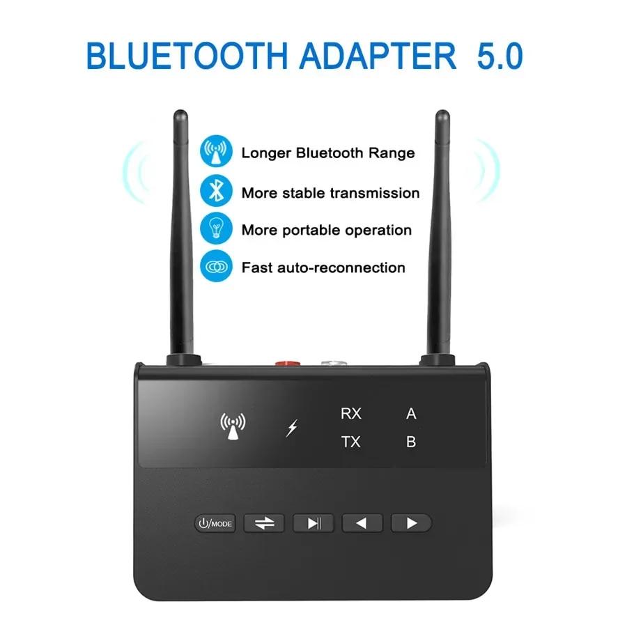 80M Bluetooth Transmitter Receiver Aptx HD LL Low Latency BT 5.0 Wireless Audio Adapter 3.5mm AUX RCA Jack for PC TV Headphones