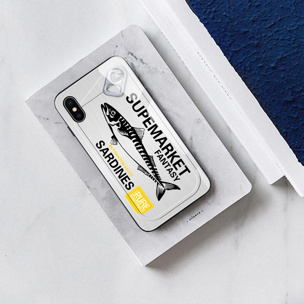 Tempered Glass Phone Case for iPhone Samsung Galaxy Infinix TPU Soft Edge Fashion Popular Food Patterns Shockproof Cover