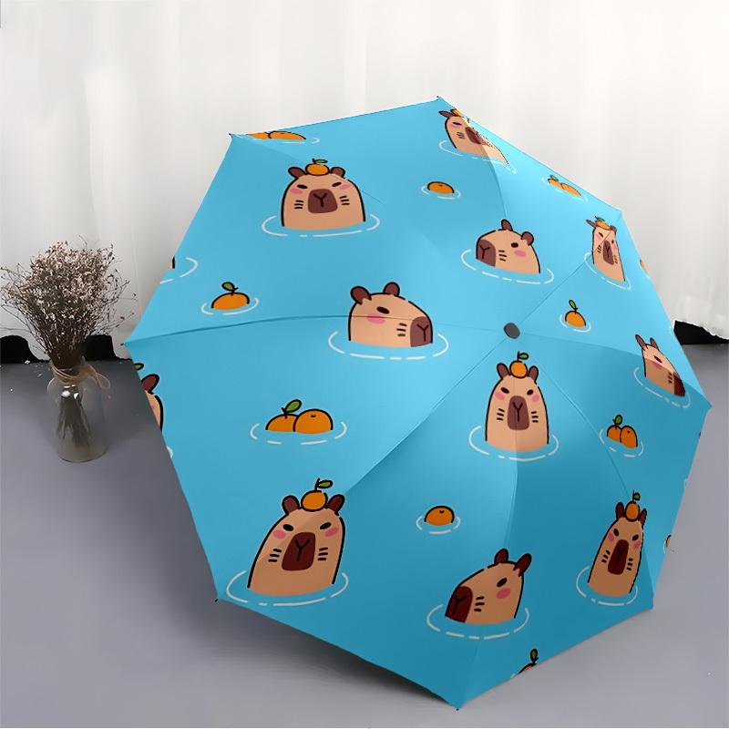 1 Stück Capybara-Muster Automatischer Regenschirm 8-Rippen-Design Kompaktes Getriebe für Reisen im Freien, Perfektes Weihnachtsgeschenk y250827055