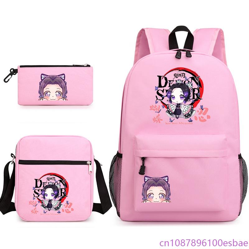 Set Zaino 3 Pezzi per Ragazze Anime Kochou Shinobu Zaino in Oxford Borsa a Tracolla e Astuccio