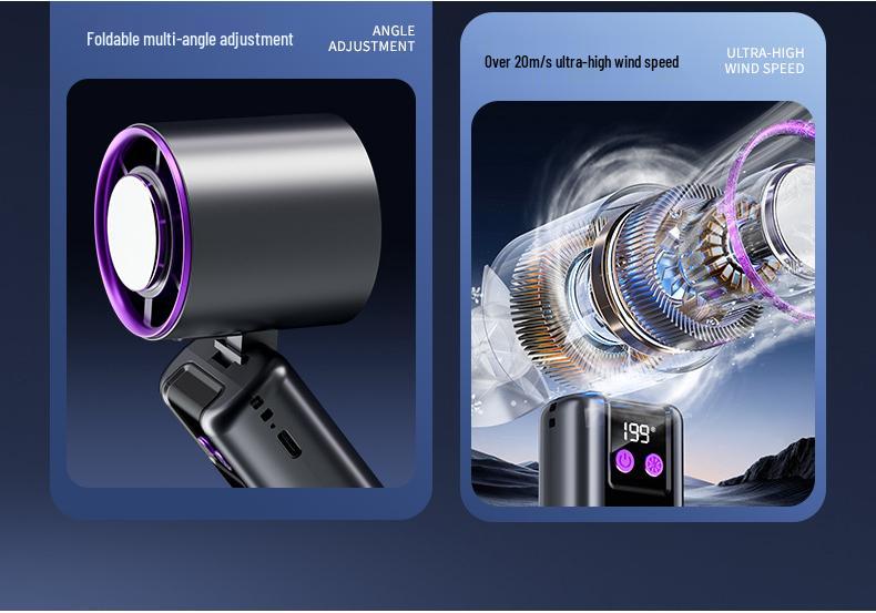 New Turbo Handheld Mini Fan with 199-Speed USB Charging & Digital Display - Powerful Cooling