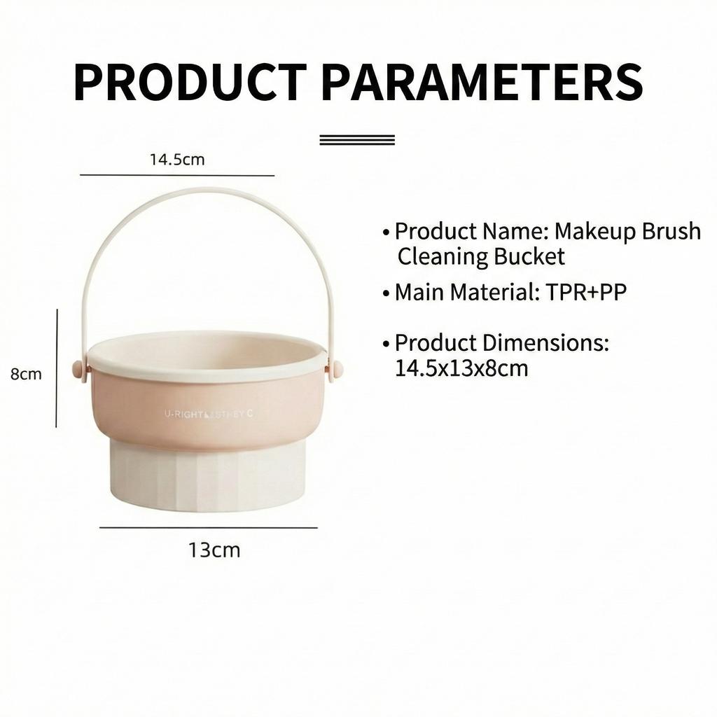 Makeup Brush Cleaning Bucket Portable with Built-in Silicone Scrubber Multi-Textured Surface TPR+PP Material for Beauty