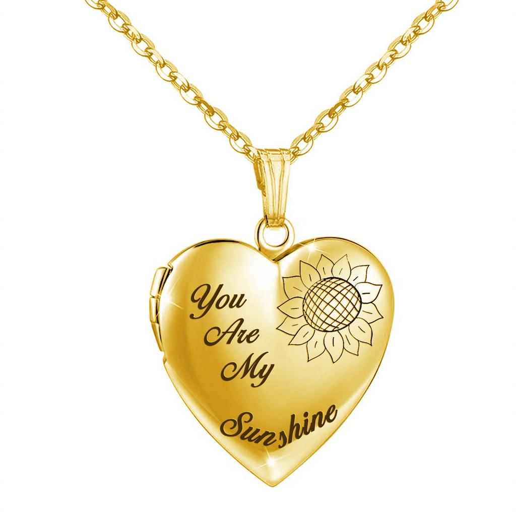Openable Heart-shaped Sun Sunflower Pattern Photo Box Pendant Necklace