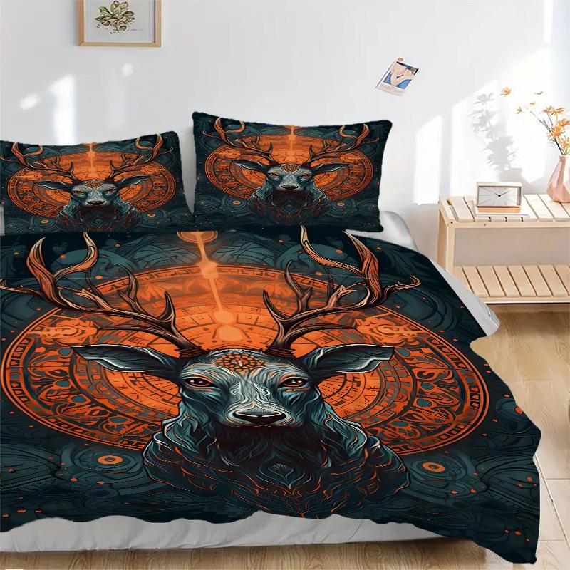 3pcs Deer Mandala Soft Comfortable Bedding Set, For Bedroom, Guest Room And Dorm, All Season Use, High-Definition Printing, Machine Washable 142