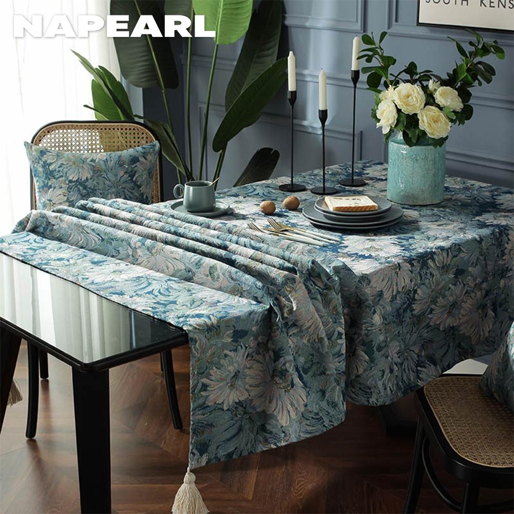 1PC NAPEARL Fashionable Art Cotton and Linen Fabric Printed Comfortable Tassels Tablecloth Table Decoration