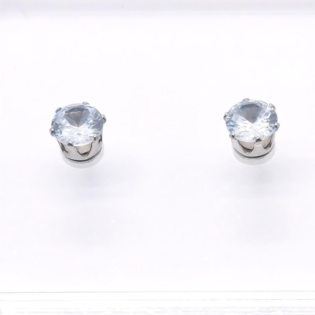 Stainless Steel Zirconia Magnetic Ear Clip - No Piercing Needed, Sparkly Hole-Free Stud for Girls