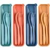 Reusable Wheat Straw Cutlery with Case, Portable Dark Utensils Set for Adults, Tableware Camping Cutlery Set for 4 People, Biodegradable Utensils for