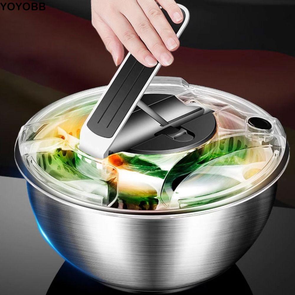 3.5 L Salad Spinner Manual Stainless Steel Vegetable Dehydrator Detachable Large Capacity Fruit Washer Restaurant