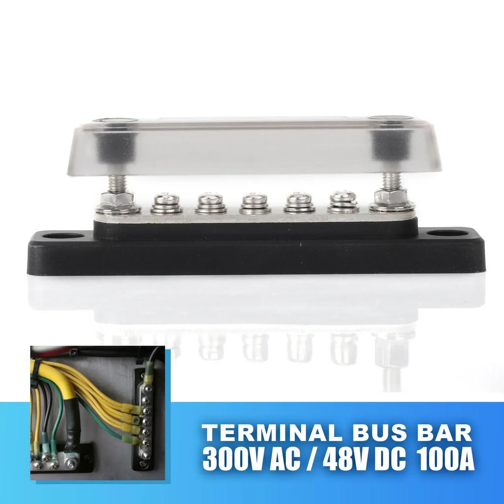 Electrical Power Distribution Block Bus Bar for RV Boat Marine 100A 48V Power Terminal Block with Cover Positive Negative Busbar