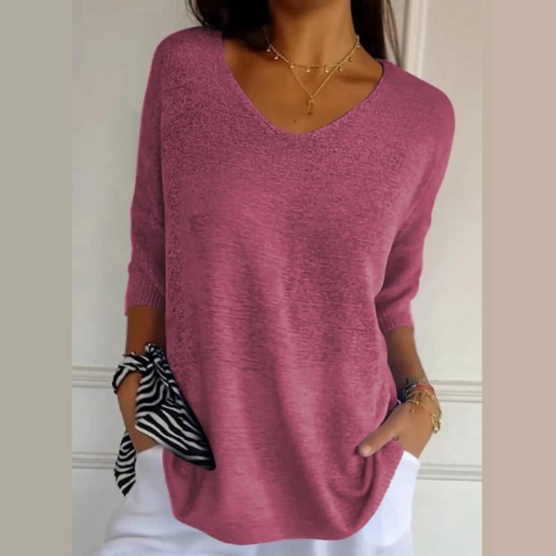 

QICED женские модные повседневные однотонные принты осень-зима с длинными рукавами и v-образным вырезом свободные свитера XXXXXL розовый