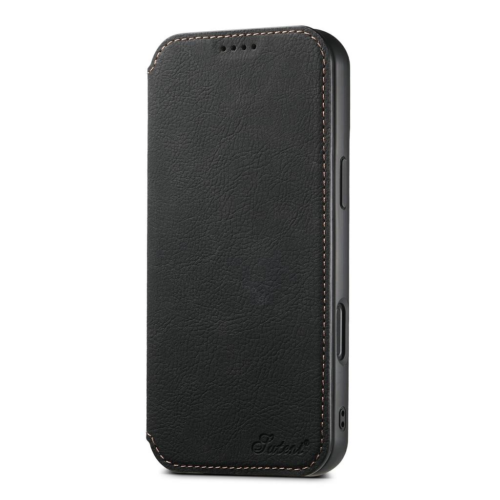SUTENI J06 For iPhone 17 Case Litchi Texture Leather Wallet Phone Shell Compatible with MagSafe