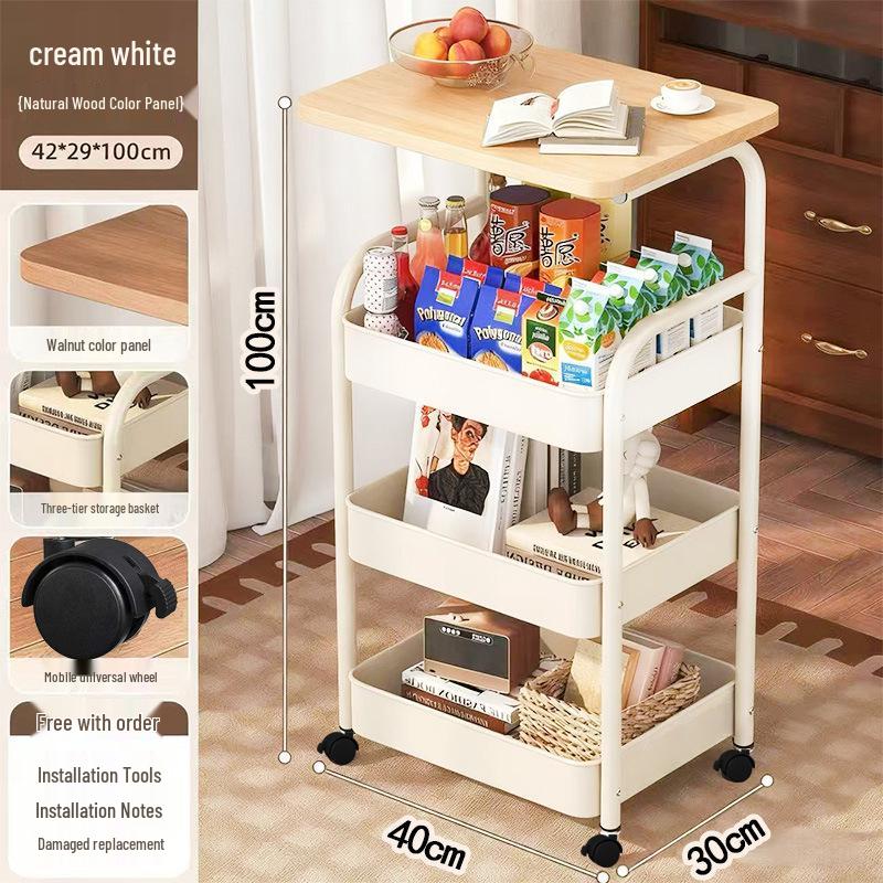 Movable Double Layer Coffee & Tea Table with Wheels and Storage Shelves for Living Room or Bedroom