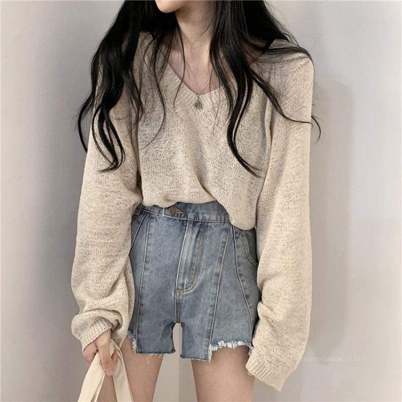 

Women s knitted sweater top women s spring and autumn new loose lazy style, long-sleeved sweater tide one size fits all абрикосовый