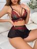 Sexy Mini Skirt with Thong Floral Lace Sheer Bralette Lingerie Set 3 Piece Otufits