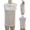 Women Tops Skew Collar Sleeveless Loose Fit Casual Tops Pure Color Buttons Decor Pullover