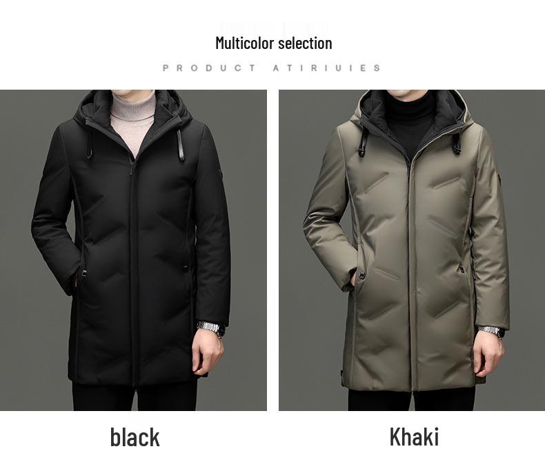 Mid-length Hooded Down Jacket for Men - Winter Casual Style with Warm White Duck Down