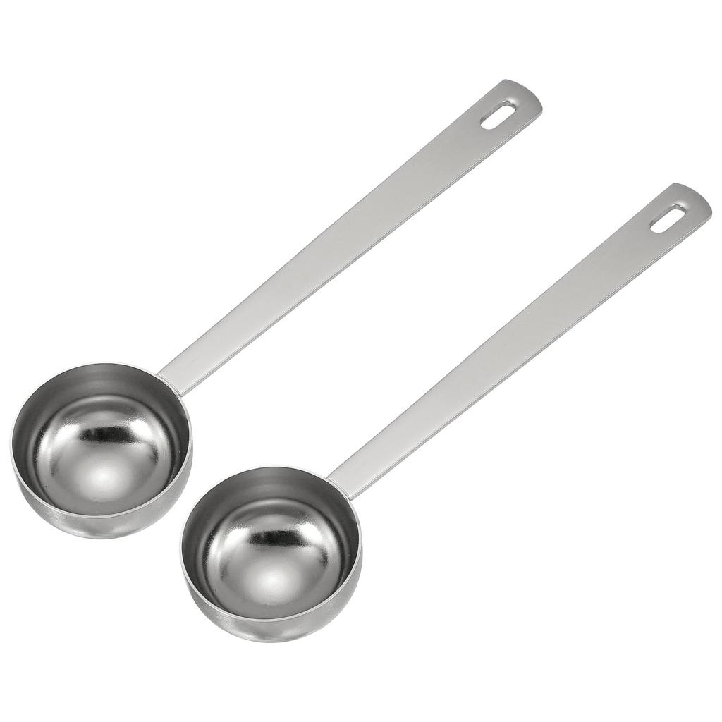 Uxcell Measuring Spoons, Set of 2 (25ml), Long Handle, Table Spoon, Teaspoon, Coffee Spoon, for Ground Coffee, Tea, Sugar, Cooking, and Baking, Silver