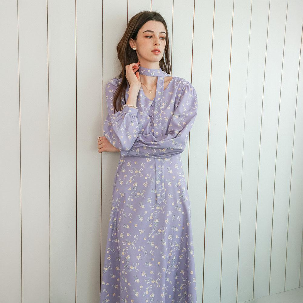 Deondeulob Dd_Floral Tie Neck Dress_Purple