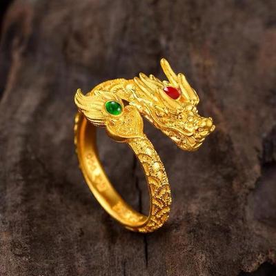 Diamond-Studded Dragon and Phoenix Couple Rings: Vietnam Sand Gold "Flying Dragon In the Sky" Series - Auspicious Open Rings.
