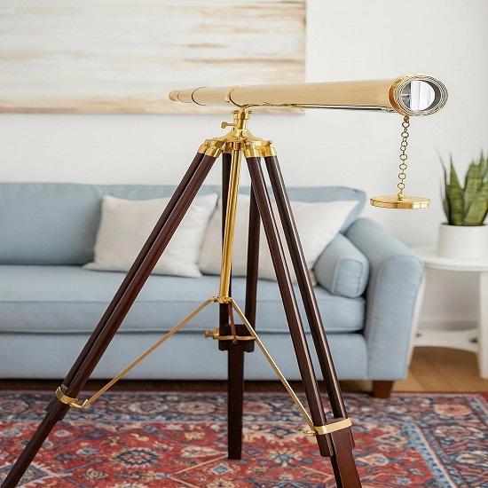 Brass Telescope On Wooden Tripod Unique Nautical Gift 99.06 Cm  Floor Decor for Him or Her