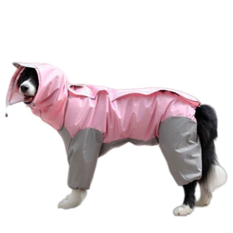 

Outdoor Dog Raincoat Jumpsuit Waterproof Dog Suits Rain Cape For Medium Big Dogs Four Corner Hooded Jacket Poncho Pet Rain Coat 12 розовый