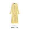 Kaslead New Women Clothes Western Style Simple French Style Elegant Lapel Single Breasted Long Sleeve Dress