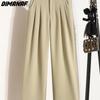 DIMANAF 2023 New Plus Size Summer Long Pants Women Pants Loose Straight Buttons Casual Female Basic Trousers Wide Leg Pants 4XL