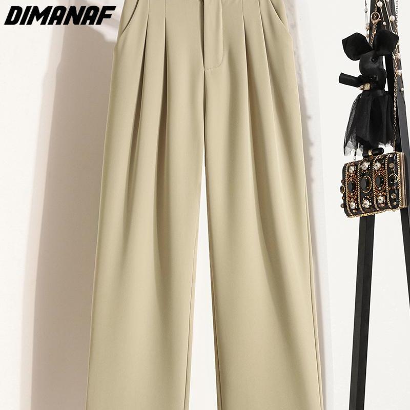 DIMANAF 2023 New Plus Size Summer Long Pants Women Pants Loose Straight Buttons Casual Female Basic Trousers Wide Leg Pants 4XL