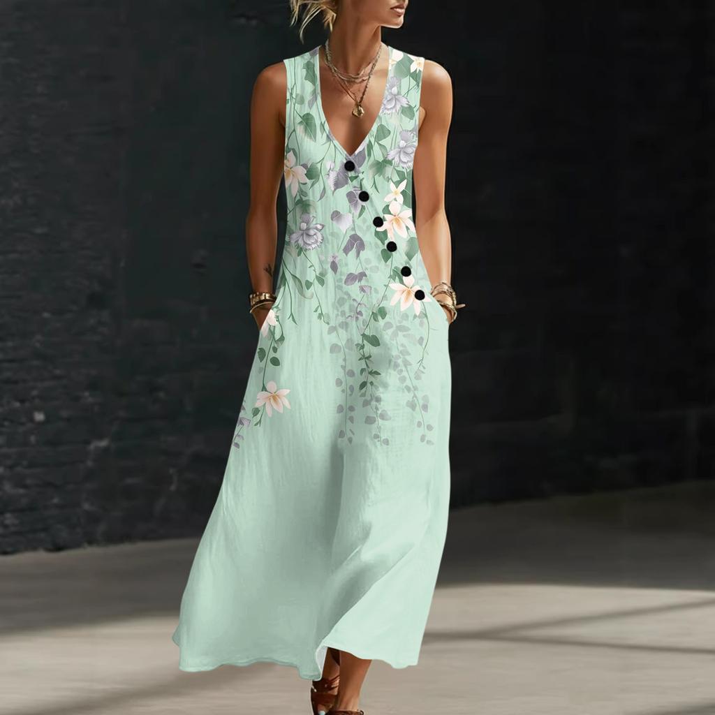 Sommerkleider für Damen, fließendes, lässiges Midikleid, Strandkleid mit Taschen