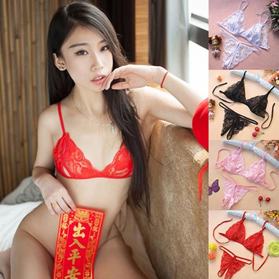 Sexy transparenter Spitzen-BH für Damen, schmaler G-String, modische Unterwäsche, Nachtwäsche