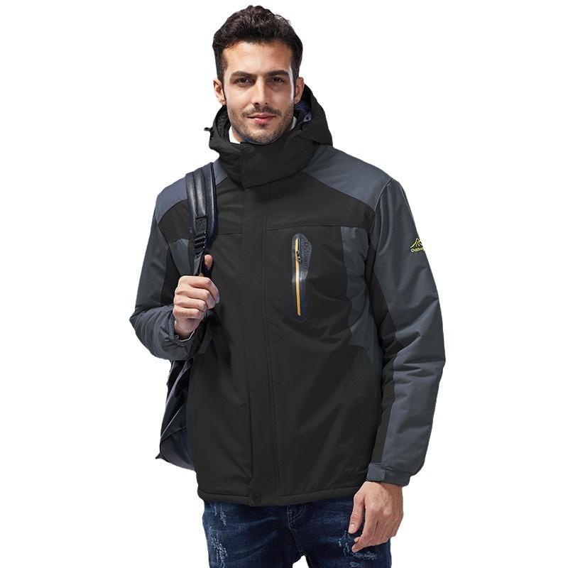Men's Mountain Jacket Waterproof Fleece Liner Snow Coat Warm Winter Windproof Hooded Raincoat