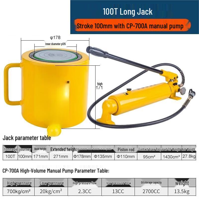 Junlun 100-Ton Separated Hydraulic Cylinder Jack CN plug (adapter included)