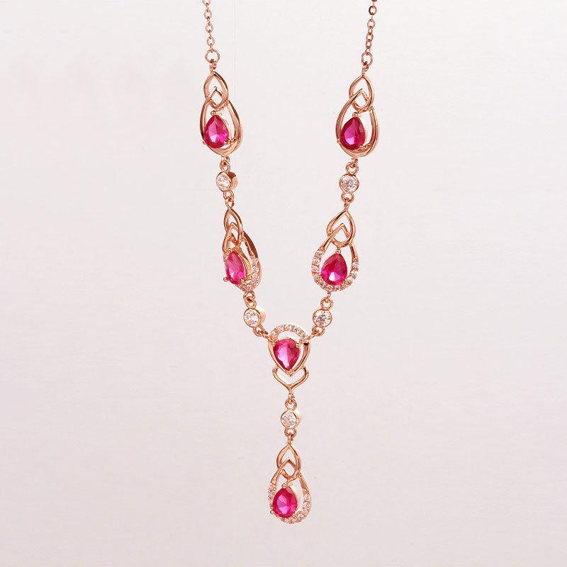 Color Gold Inlaid Redstone Water Drop Plated Rose Gold Necklace Women'S Exquisite Purple Gold Collarbone Chain