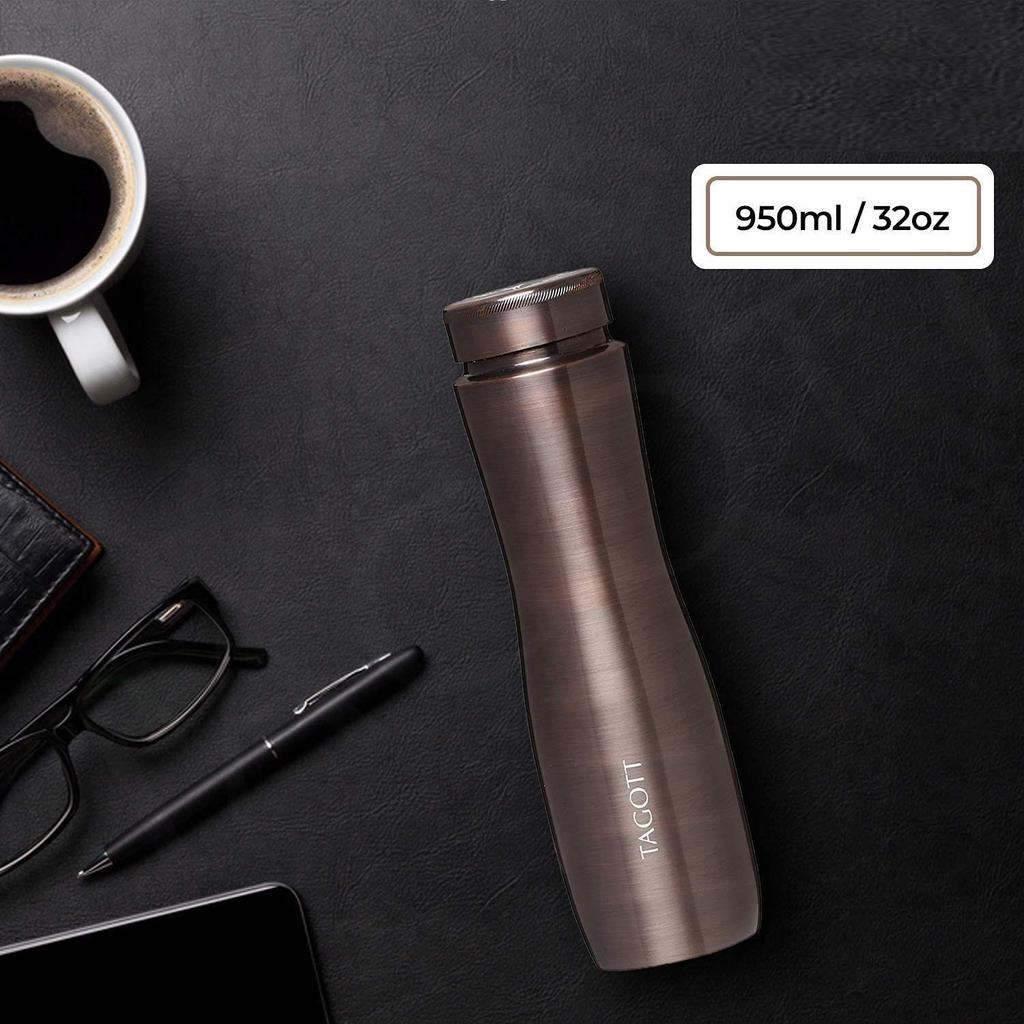 Apsara Copper Water Bottle, 1000ml, Set of 1, Wood Brown