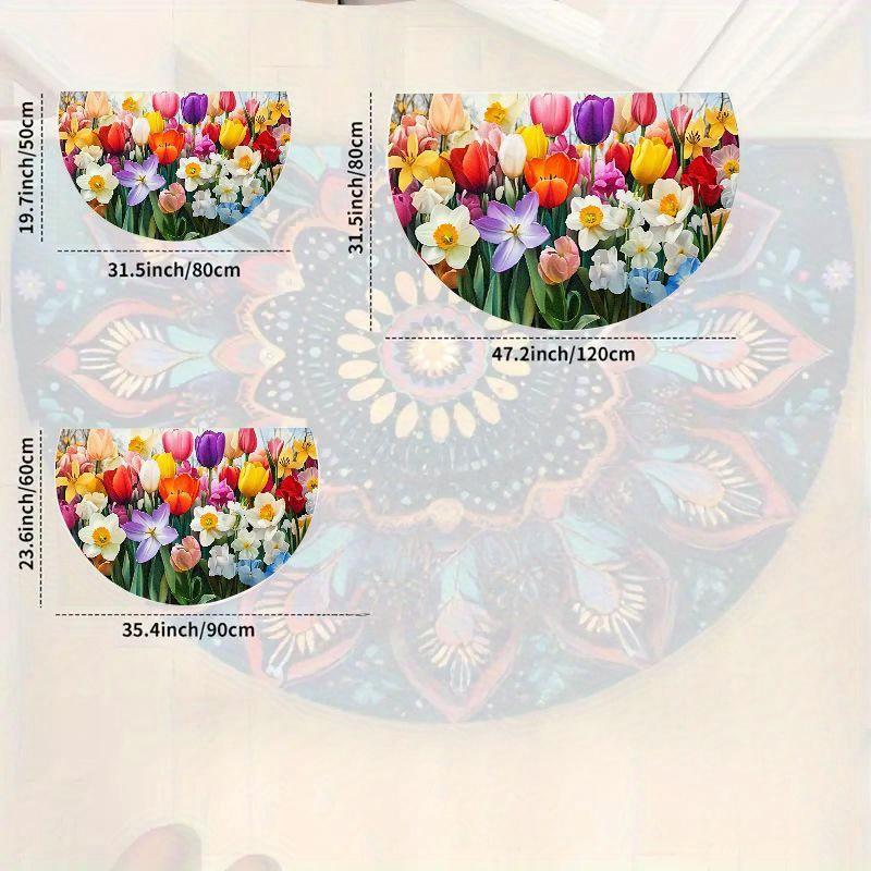 1Pcs Tulip & Daffodil Semi Circle Welcome Doormat Non-Slip for Outdoor Patio Porch Kitchen Bathroom Entryway Floor Mat