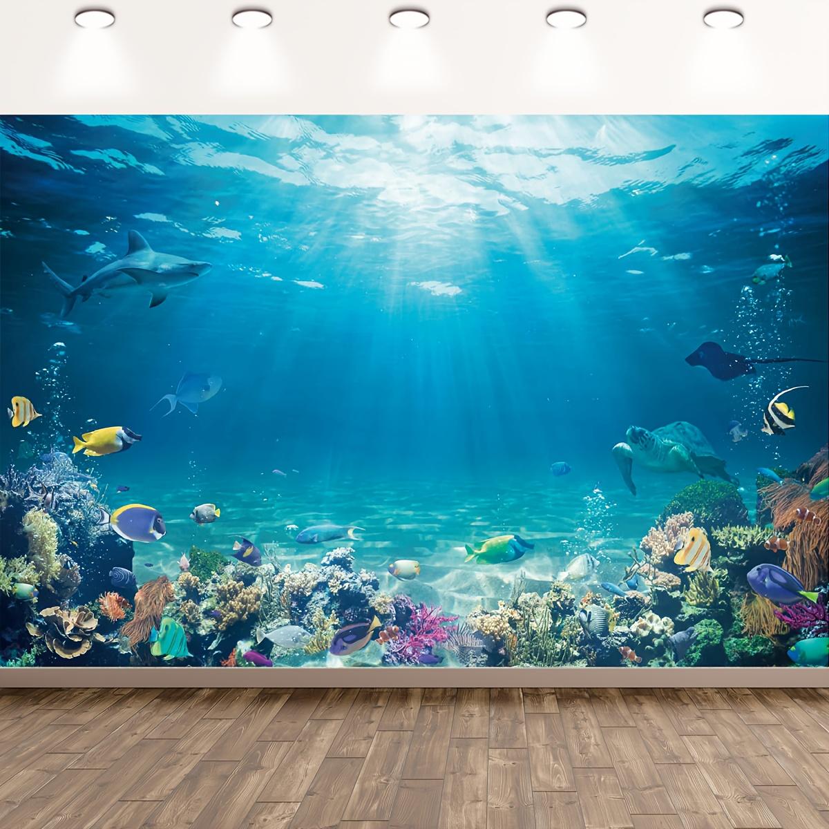 1 piece of underwater world background fabric - tropical fish dolphins sea turtles corals deep sea sunlight underwater 100x150cm