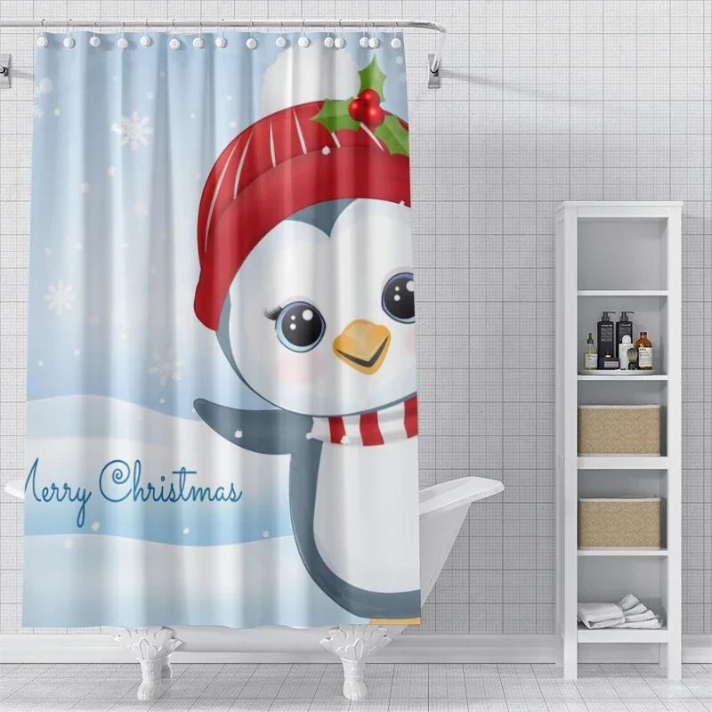 Home Decoration Shower Curtains For Bathroom Waterproof Curtain Fabric Modern Nordic Style Living Room Merry Christmas Winter