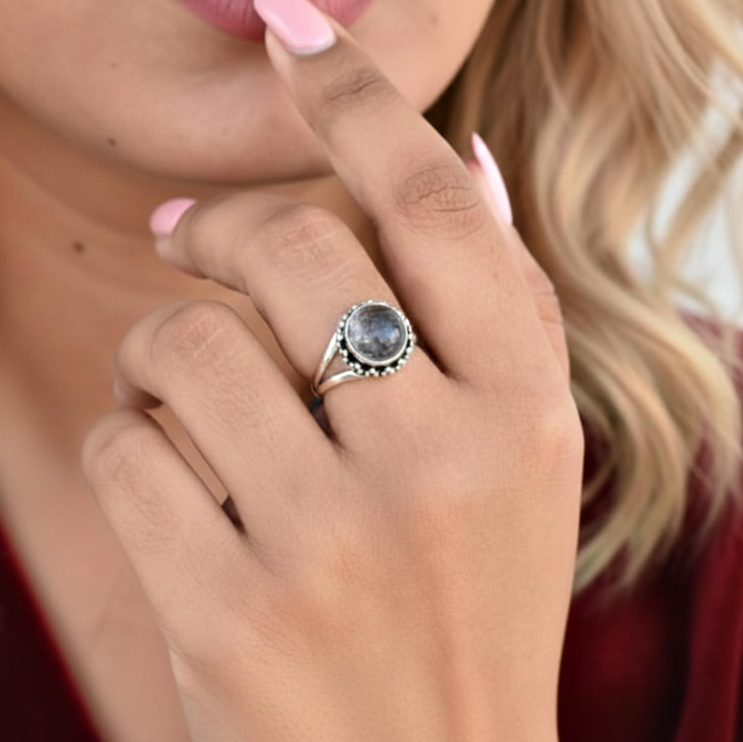 

Black Rutile Quartz Statement Ring, 925 Sterling Silver, Bohemian Handmade Jewelry for Women 12 серебряный