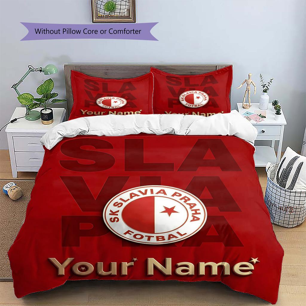 Custom Name Slavia Prague Football Pride Bedding,Quilt Set Quilt Cover Pillowcase Home Birthday Gift (1 * duvet cover + 2 * pillowcase, without core)
