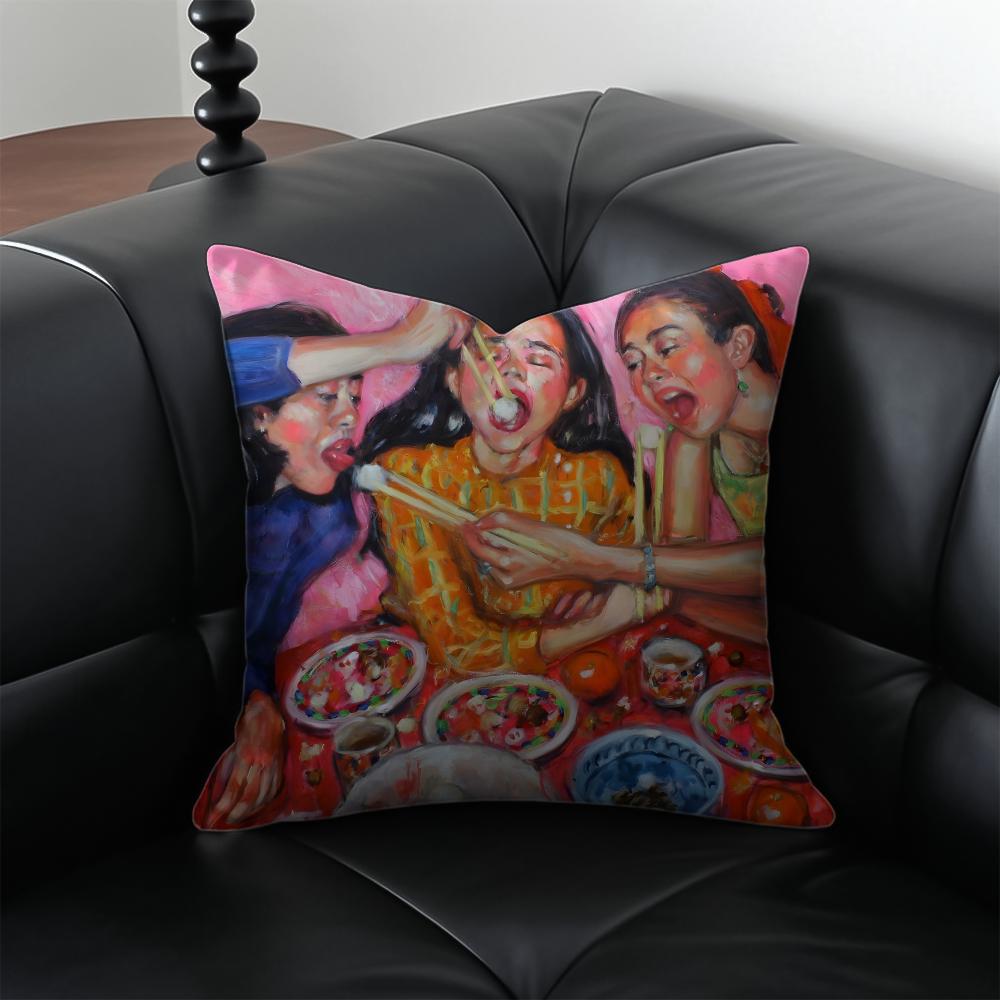 Classic And Nostalgic EEat Drink Man Womans Cushion Cover Pillow Case Antidustmite Invisible zipper silky plush cushion