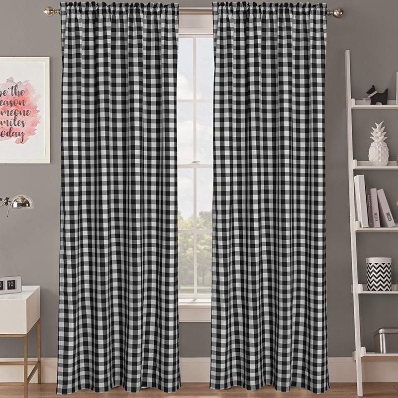 Curtains Nordic Style Plaid Curtains Christmas Finished Curtains Wear Rods