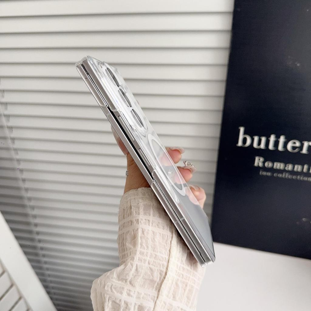 Frosted Ice Mist Magnetic Phone Case for Samsung Z Fold7/Z Fold6 - Transparent, Dual Mid-Axis Protection