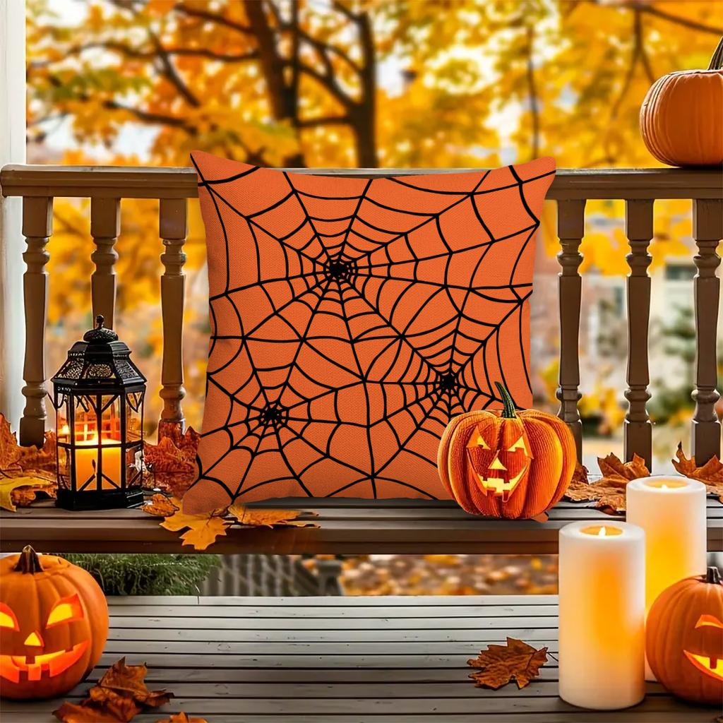 1Pc/4Pcs Halloween Pillow Cover, Halloween Witch, Ghost, Pumpkin Head, Living Room, Bedroom Sofa Decoration Cushion Cover