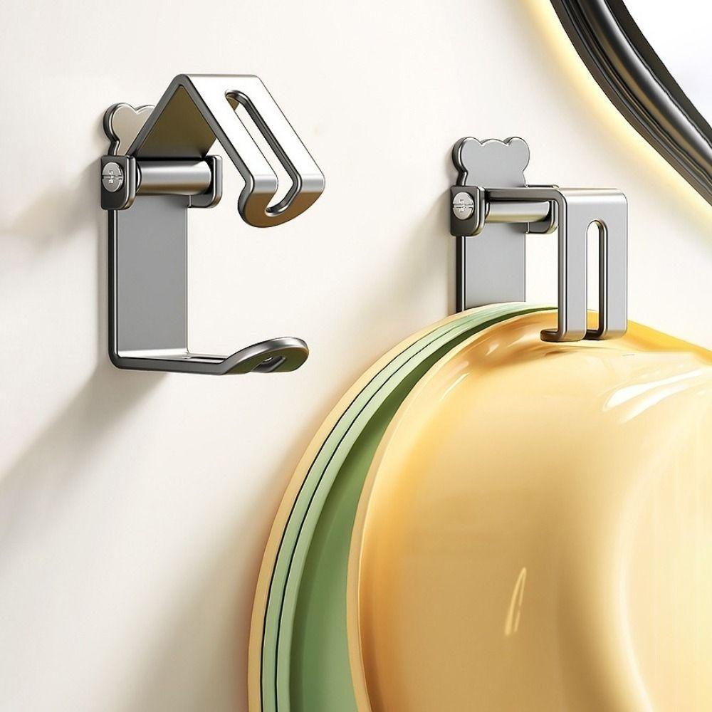 2 Pieces Punch-Free Basin Storage Rack Wall Mounted Wash Basin Holder Wash Basin Hooks  Bathroom