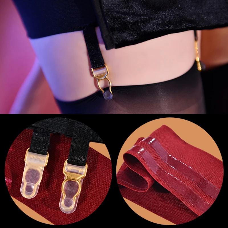 2 Pièces Bandes Élastiques pour Cuisses Anneaux pour Jambes Clips Métalliques Association Porte-Jarretelles pour Bas avec Bande en Silicone Antidérapante Pour Bas