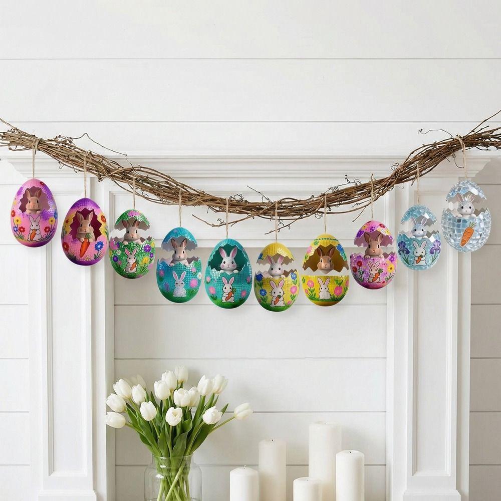 Creative 2D Easter Egg Decoration DIY Cartoon Bunny Decor Lanyard Wooden Party Rabbit Easter Egg Pendant Easter Party